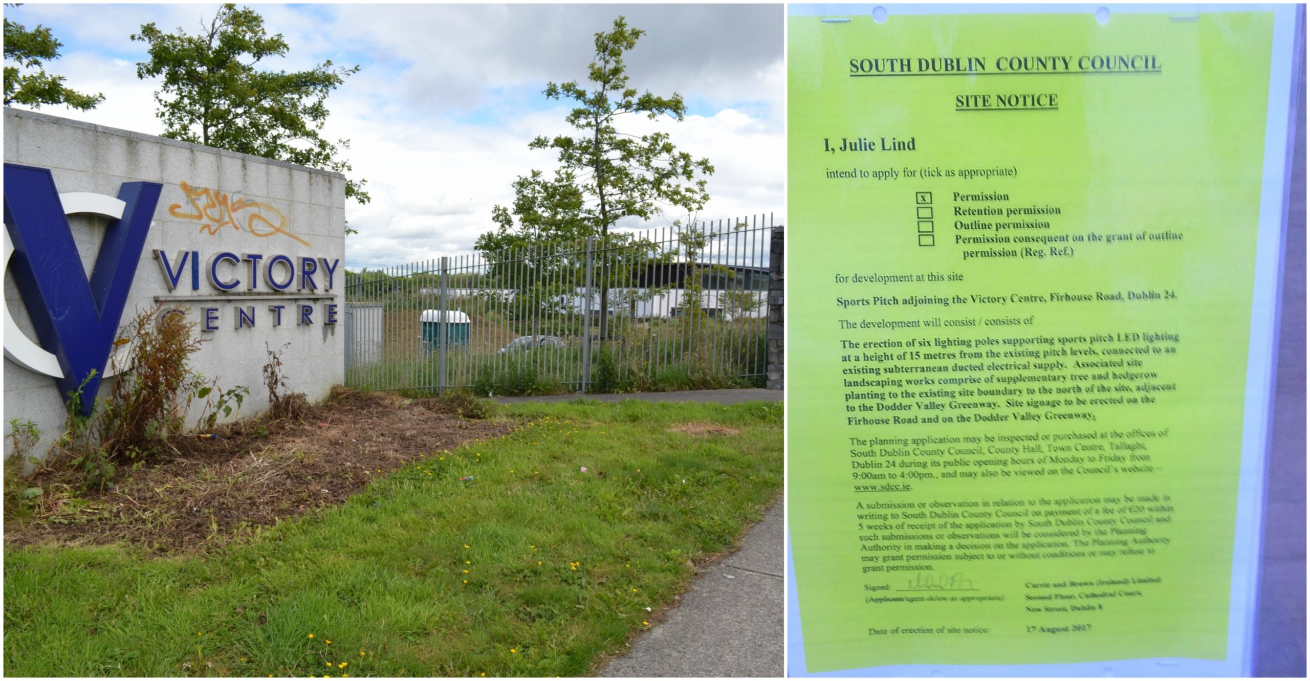 Victory Centre notice plans for pitch lighting Victory Centre notice plans for pitch lighting