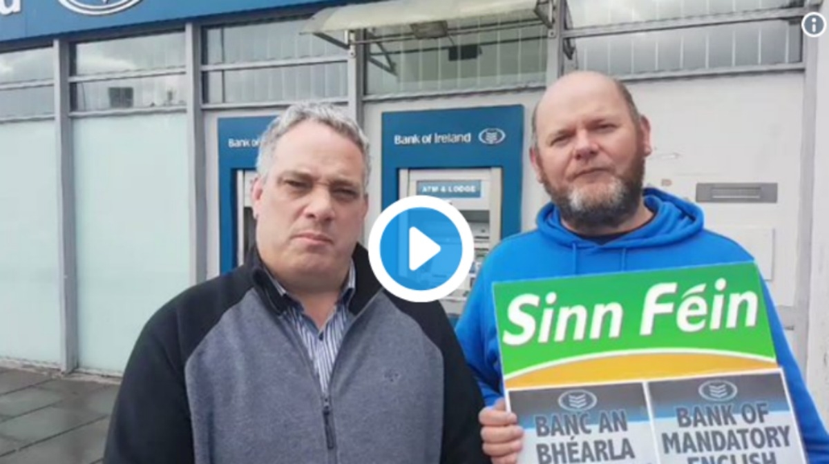 Protest in Ballyfermot over removal of Irish language option from ATMs