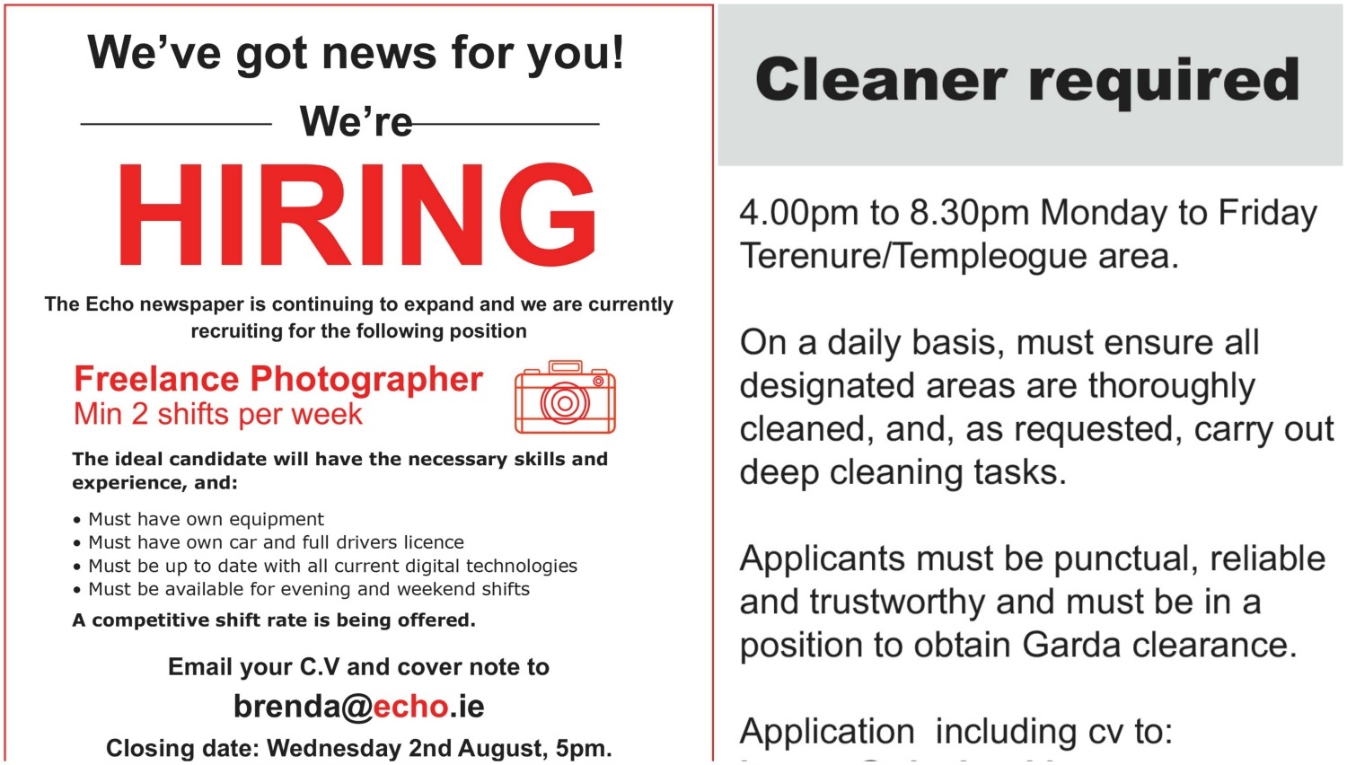 Check out this week’s Echo Jobs and Training – 01 August 2017 edition Check out this week’s Echo Jobs and Training – 01 August 2017 edition