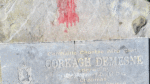 Vandalised plaque in Corkagh Park now in council storage